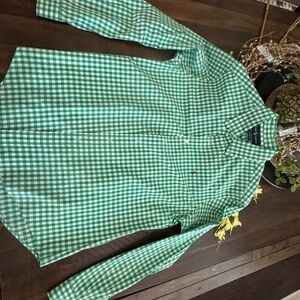 Green Gingham Button-Up Shirt